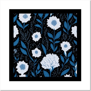 Seamless pattern with hand drawn flowers and leaves. Posters and Art